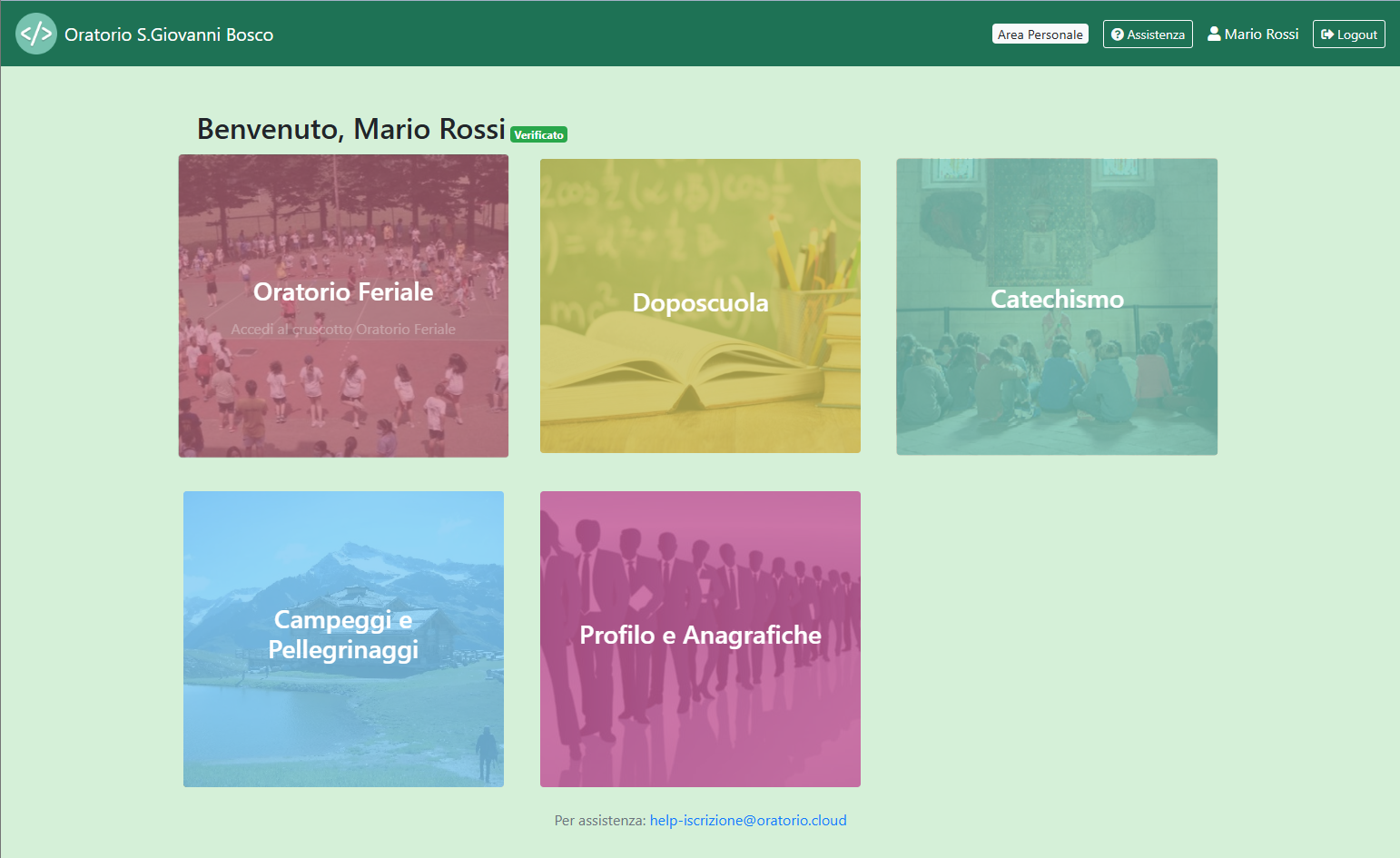 Screenshot della dashboard area genitori